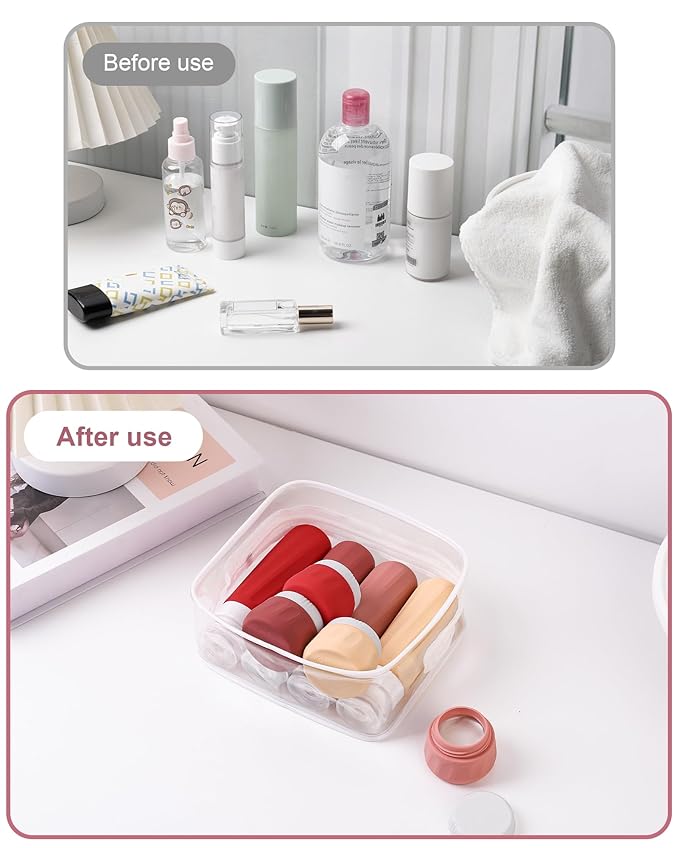 Travel Bottles for Toiletries 8 Pack, Travel Size Toiletries, Tsa Approved Travel Size Containers 3oz, with Travel Essentials Clear Bag, Leak Proof Silicone Squeezable Creams Jars