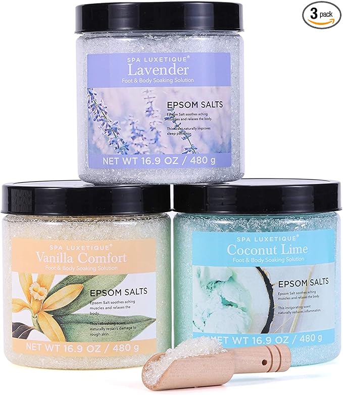 Bath Salts for Soaking, Spa Luxetique Epsom Salts Gifts Set for Women, 3.17lbs Bath Salts for Women, Epsom Salts for Soaking, Mother's Day Christmas Gifts for Woman Mom