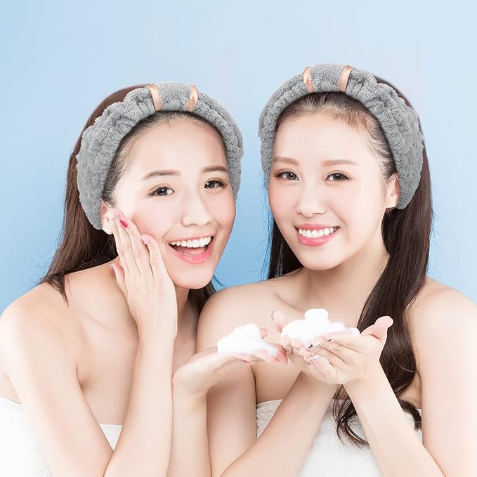 WILLBOND 4 Pack Microfiber Headbands Spa Facial Headbands Makeup Head bands Elastic Terry Cloth Head Wrap for Women Girls Washing Face Makeup Shower Yoga Sports(Gray)