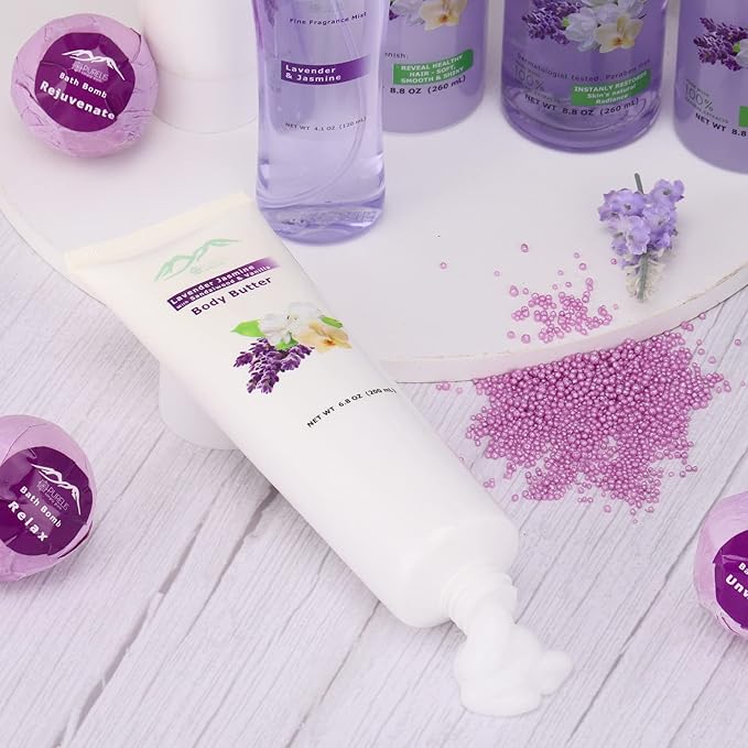 Gift Baskets for Women. Relaxing Lavender Bath Gifts for Her Spa Basket is Filled with All Natural Spa Goodies! Sulfate & Paraben Free. Spa Gifts for Women.