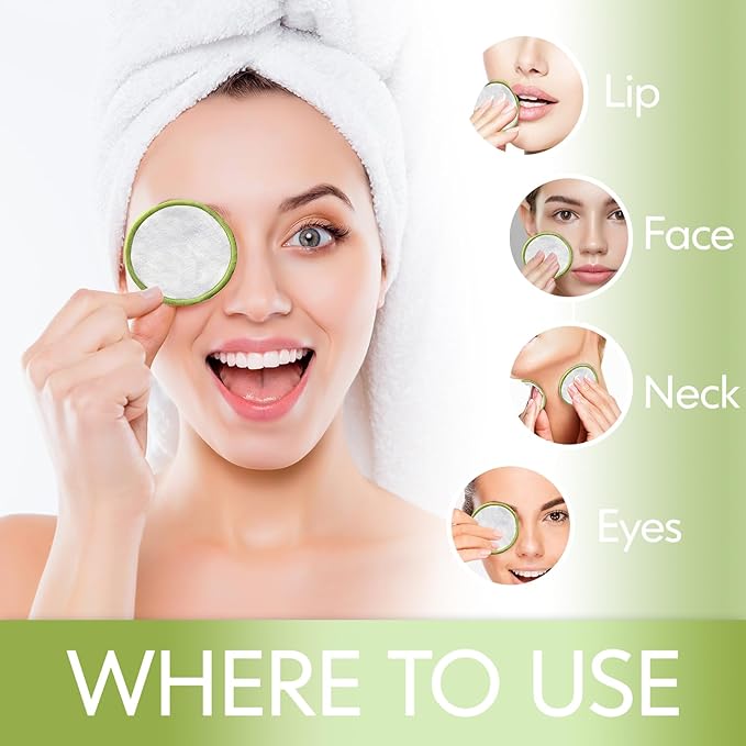 28 Pack Reusable Cotton Rounds with Washable Laundry Bag and Round Box|Travel Essentials for Skincare, Makeup Remover Pads and Storage|Reusable Makeup Remover Pads