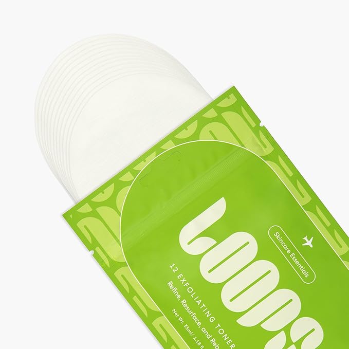 LOOPS Exfoliating Toner Korean Skincare - Refine, Resurface, and Rebalance Skin - Brightening & Anti-Aging Skincare - Pre-Soaked Bamboo Pad - Vegan, Natural, Biodegradable Toner Pads for Face