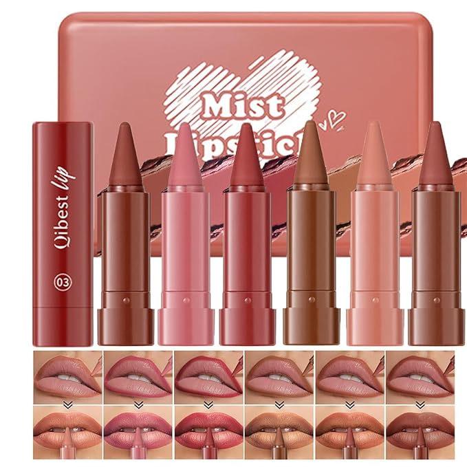 6 Colors Lip Liner and Lipstick Lip Combo Set,2 in 1 Gradient Matte Nude Red Velvet Lip Pencil,High Pigmented Long Lasting Natural Lipstick Crayon Lip Makeup Pack