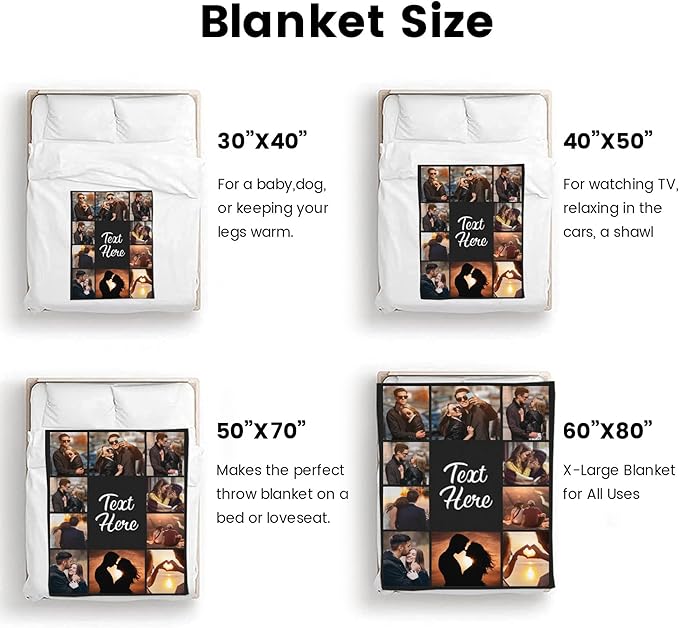Custom Blanket with Picture Text Customized Throw Personalized, Customizable, Photo Blankets Customize Gifts for Mom, Dad, Couple, Girlfriend, Boyfriend, Wife, Husband, D10 Photos-1