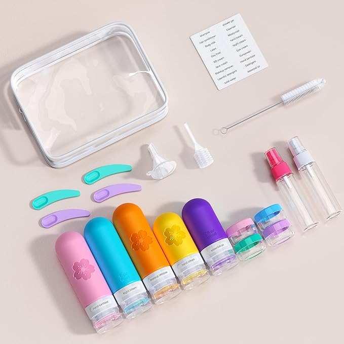 20Pack Travel Bottles for Toiletries, Silicone TSA Approved Travel Size Containers, Travel Essentials Leak Proof Refillable Liquid, Travel Shampoo and Conditioner Bottles