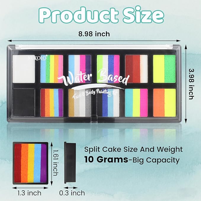 Face Painting Kit for Kids & Adults, Split Cake Face Paint Palette, Water Activated Face Paint with 4 Brushes, Safe & Quick-Dry, Perfect for Halloween Party Birthday Cosplay