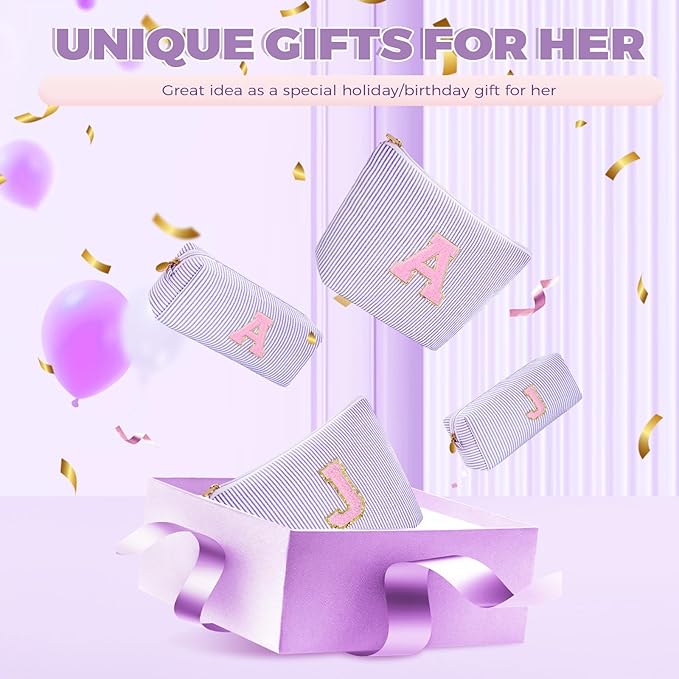 Personalized Makeup Bag for Women Girls - Fashion Cosmetic Bag Trendy Travel Toiletry Bag with Initials Letter - Teen Gifts - Lavender,N