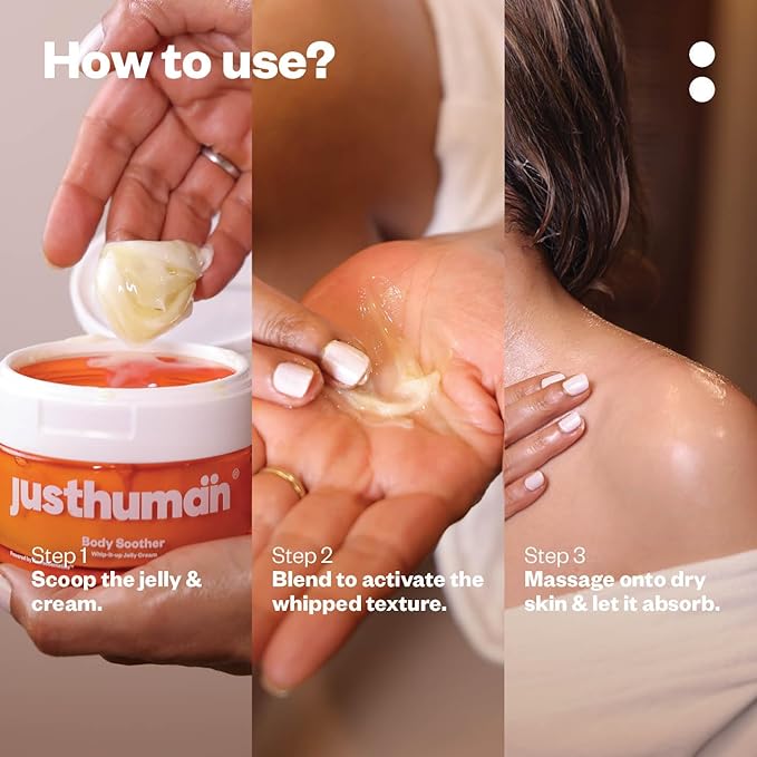 JustHuman Whip-it-up Jelly Cream - Deep Moisture Body Soother with Aloe Vera, Shea Butter, Centella Asiatica, Collagen & Vitamin E for Hydrated, Soft & Radiant Skin - 8.4 oz