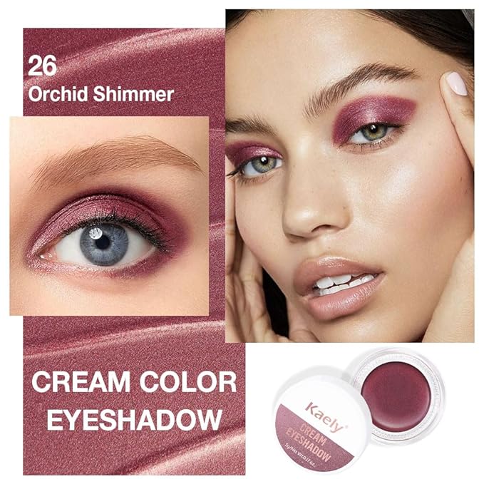 Cream Glitter Orchid Shimmer Metallic Eyeshadow Palette Makeup, Natural Single Mini Instant Holographic Eyeshadow For Women, Sombras Crema Para Ojos, Talc, Paraben & Cruelty Free, 26