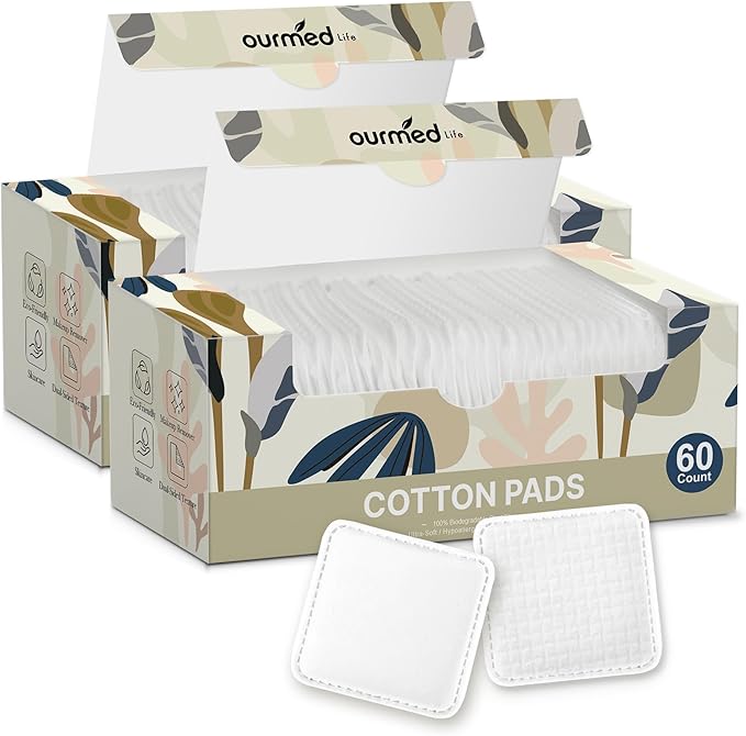 Ourmed Life Large Cotton Pads for Makeup Removal, Soft & Lint-Free Face Pads with Pressed Seam Design, Durable Makeup Remover Pads for Facial Cleansing on All Skin Types, 3x3 Inch, 120 Count
