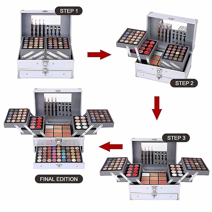 132 Color All- In- One Makeup For Women Full Kit,Professional Makeup Kit,Makeup Gift Set for Women,Girls&Teens,Include eyeshadow/lipstick/concealer/Lip Gloss/Eyeliner/Mascara(006N2-Silver)