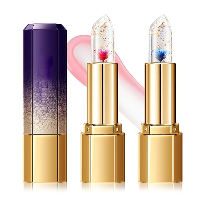 2PCS Jelly Lipstick,Moisturizing Color Changing Lip Balm Lipstick,Waterproof Temperature Color Change Lip Gloss (A)