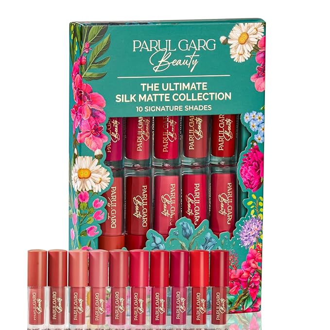 Parul Garg Beauty Ultimate 10-in-1 Mini Silk Matte Liquid Lipstick Set | Multicolor Lipsticks for Indian Skin Tone | Long-Lasting, Transfer-Proof | Perfect for Gifting, Weddings | Travel Pack of 10