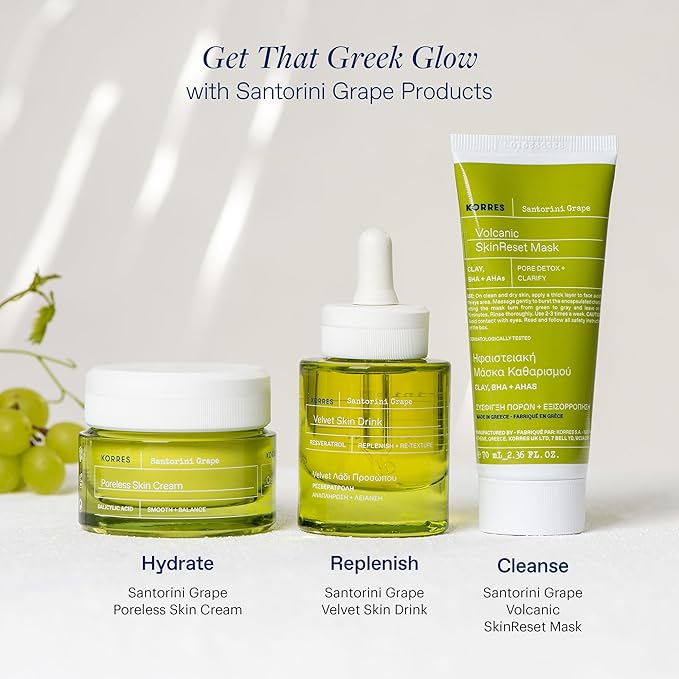 KORRES Santorini Grape Velvet Skin Drink, Hydrating Serum with Resveratrol, Grape Extract and Grape Seed Oil for Skin Care, Antioxidant Rich Face Oil to Support Smooth and Replenished Skin, 1 fl oz