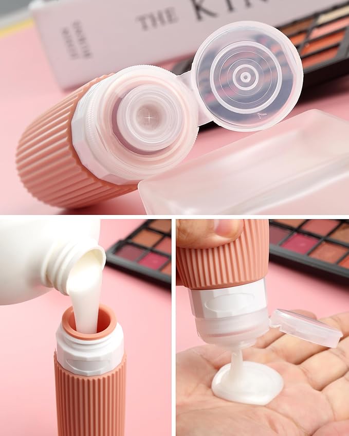 Travel Bottles - 8 Pack, TSA Approved 3 oz Travel Containers for Toiletries, Clear Bag, Leak Proof Silicone Squeezable Essentials Jars