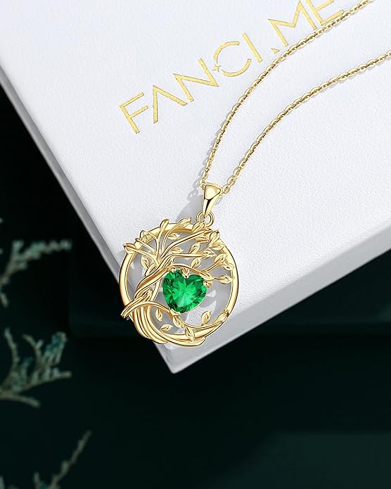 FANCIME Tree of life Birthstone necklace Sterling Silver Pendant Birthstone Necklace Gemstone Anniversary Birthday Jewelry Christmas Gifts for Mom Her Wife