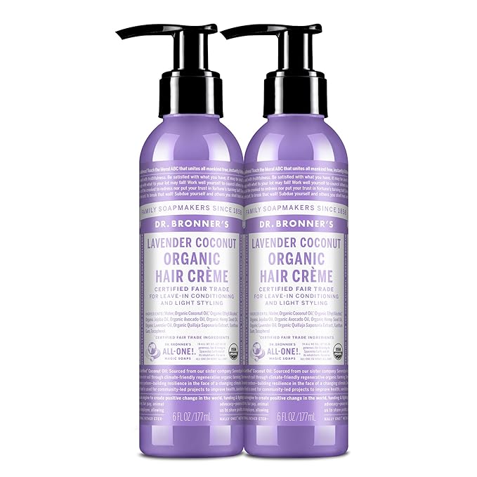 Dr. Bronner's - Organic Hair Crème - Lavender Coconut, Leave-In Conditioner & Styling Cream, Made w/Organic Oils, Hair Cream Supports Shine & Strength, Nourishes Scalp, Non-GMO (6oz, 2-Pack)