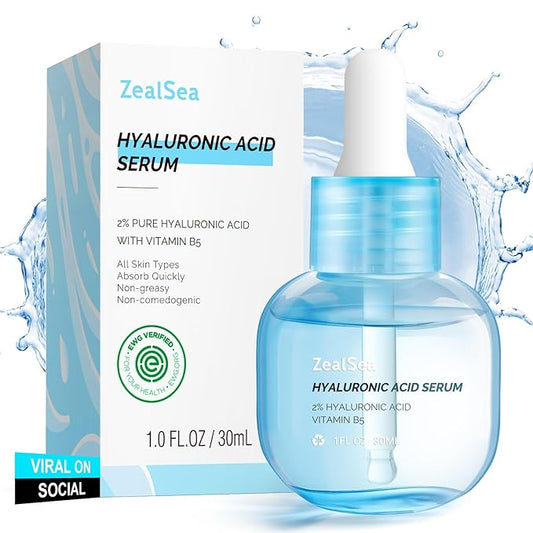 ZealSea Hyaluronic Acid Serum for Face, Hydrating Microneedling Serum, EWG Certified for Sensitive Skin, Vegan Fragrance Free Non-Comedogenic Absorb Quickly, Pure Hyaluronic Acid Anti-Aging 1 Oz