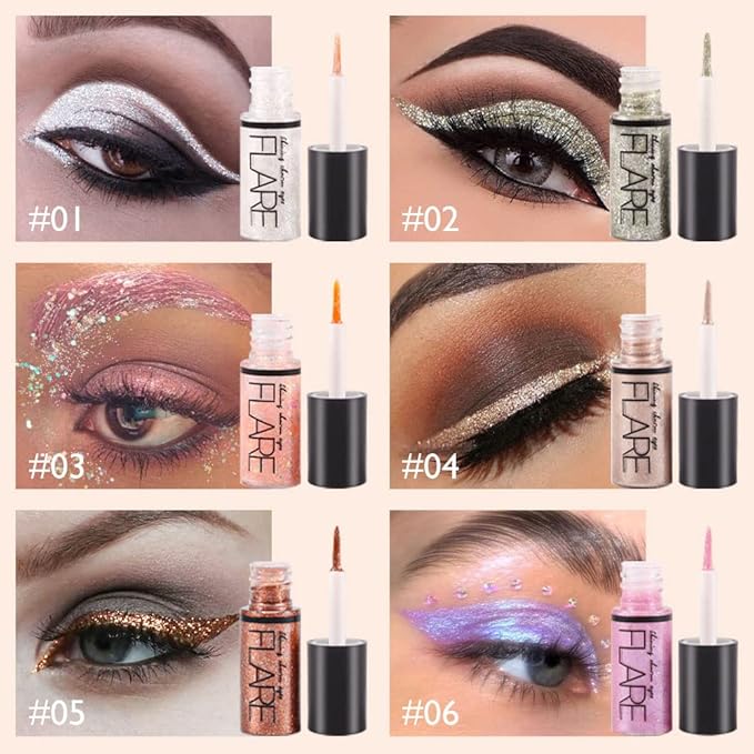 evpct 10 Colors Glitter Liquid Eyeliner Eye Eyeshadow Makeup Set, Pink Brown White Gold Glitter Liquid Eyeshadow Gel Eyeliner Set delineador de ojos contra el agua delineadores de colores para ojos