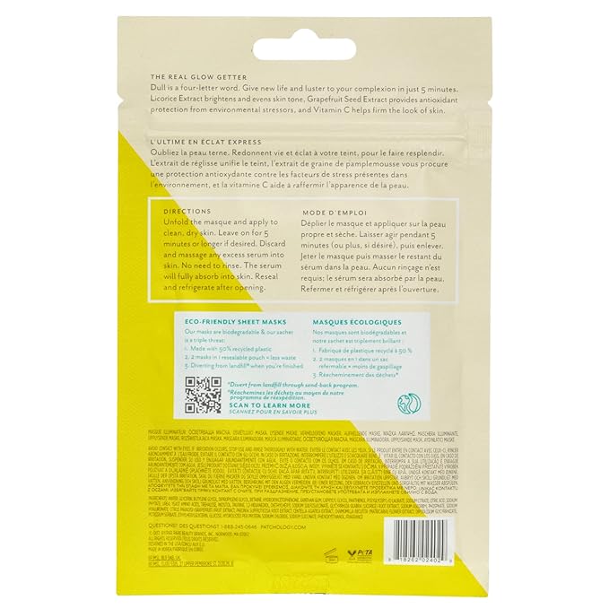 Patchology Brightening Face Masks with Vitamin C - Men & Women Face Masks Skin Care Sheet for Skin Brightening and More Even Skin Tone - Illuminate FlashMasque Face Sheets Moisturizer (2 Count)