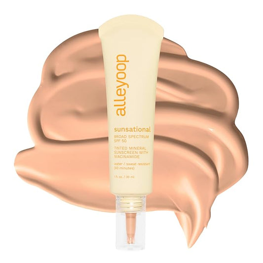Alleyoop Sunsational Tinted Moisturizer SPF 50 for Face Broad Spectrum – 100% Mineral Face Sunscreen with Jojoba, Hydrating & Soothing Tinted Sunscreen, Vegan & Cruelty-Free (Solar)