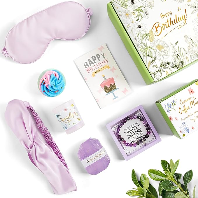 Birthday Gifts for Women, Spa Gift Baskets Set for Women Mom Friend Sister Wife Daughter Girlfriend Coworker, Self Care Bath Spa Body Relaxing Gift Box Unique Happy Birthday Gifts for Female(Purple)