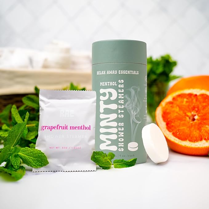 Relax Away Minty Shower Steamers 6 Pack - Menthol Infused Aromatherapy - Refreshing Orange, Eucalyptus, Lavender, Peppermint, Grapefruit, Spearmint - Relieve Stress & Soothe Sinuses