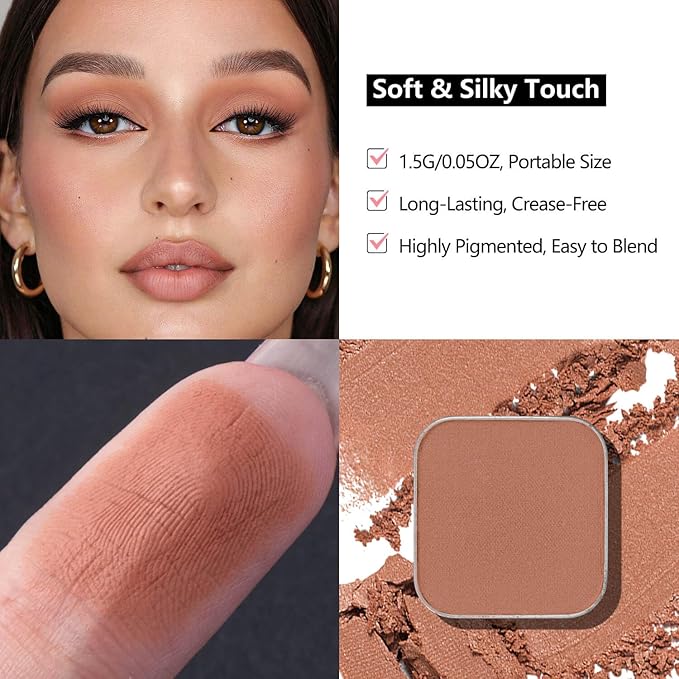 Matte Eyeshadow – Soft Muted Rose with Brown Tones, Natural Look, Easy to Blend, Magnetic Pan for Custom Palette Easy to Apply and Remove (Dusty Rose)