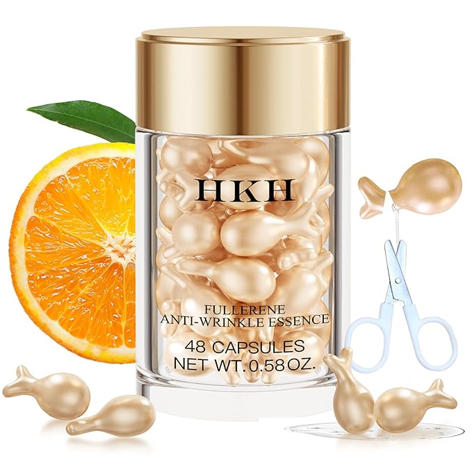 Vitamin C Face Serum Oil - HKH Vit C with Vitamin E Anti-Aging Serum Capsules, Firming Skin & Reduces Fine Lines, 48 Travel-Friendly Skincare Capsules for Smooth, Moisturized Skin, with Scissors