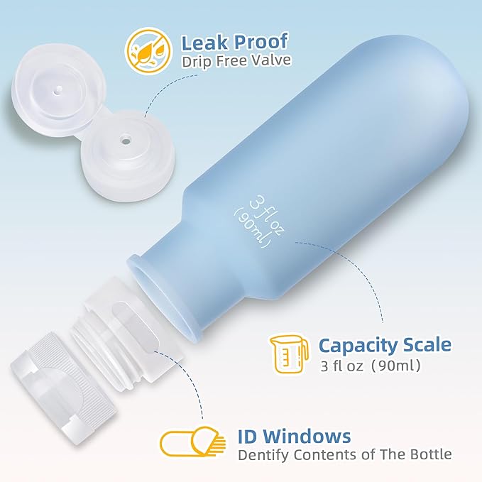 Travel Bottles for Toiletries,3oz Leak Proof Squeezable Travel Size Containers, 5 Pack TSA Approved Travel Essentials for Shampoo Conditioner,Silicone,Black Pack