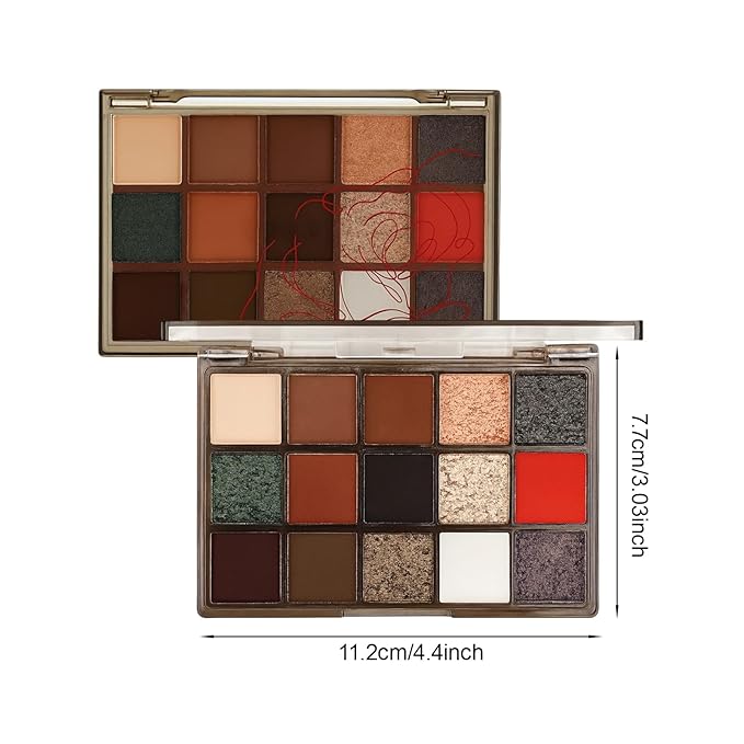 Erinde Warm Neutral Smokey Eyeshadow Palette, 15 Colors Matte Shimmer Metallic, Brown Terracotta Champagne Black White Red, High-Pigment Blendable Eye Shadow for Daily Wear, Parties & Halloween