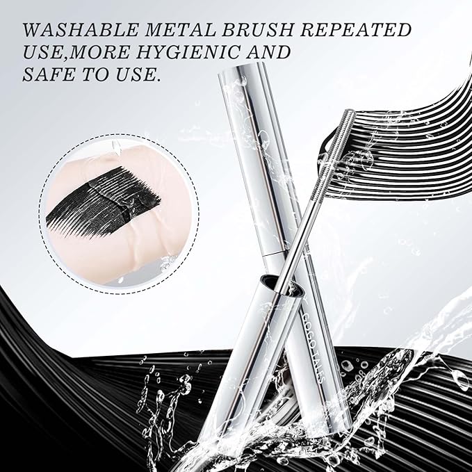 Brown Washable Iron Wand Mascara, Waterproof Metal Wand Tubing Mascara, Natural Length Slim Volume Buildable Formula, Separate Each Lashes No Clumps, Long Lasting Smudge-Proof Curling