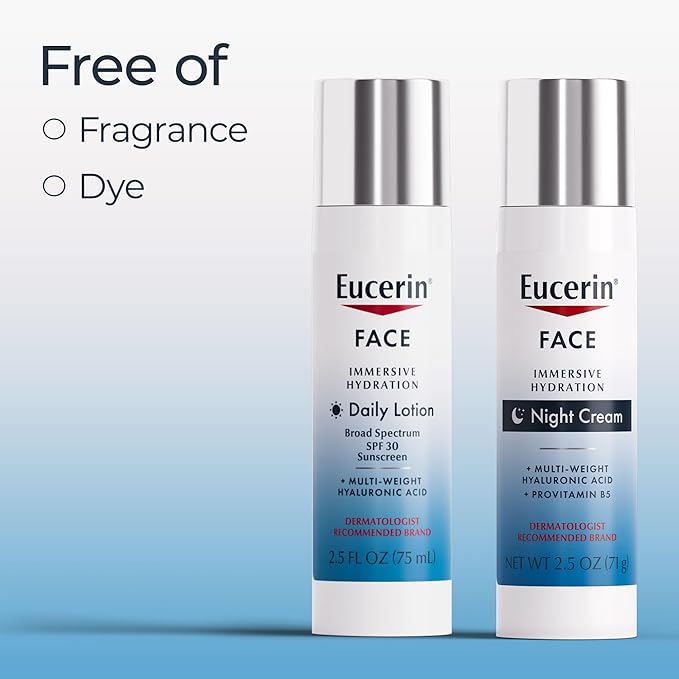 Eucerin Face Immersive Hydration Skin Care Set, Daily Face Lotion with SPF 30 (2.5 Fl Oz) + Night Cream with Hyaluronic Acid (2.5 Oz), Facial Moisturizer Improves the Look of Fine Lines and Wrinkles