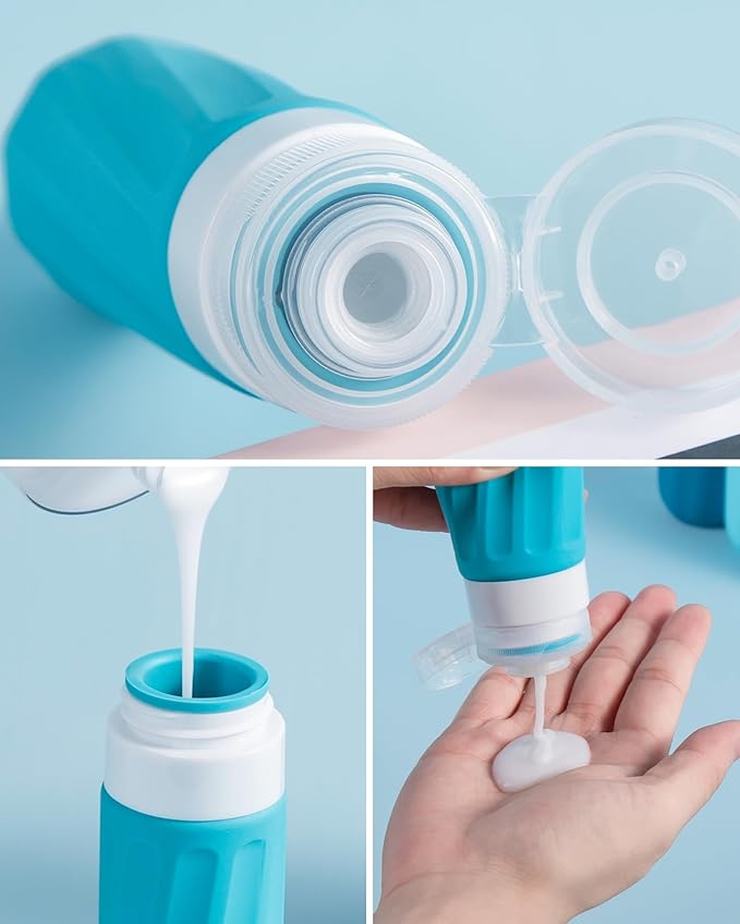 Travel Bottles for Toiletries 8 Pack, Travel Size Toiletries, Tsa Approved Travel Size Containers 3oz, with Travel Essentials Clear Bag, Leak Proof Silicone Squeezable Creams Jars