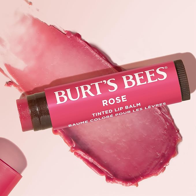 Burt's Bees Lip Tint Balm Stocking Stuffers Gifts, Long Lasting 2 in 1 Duo Tinted Balm Formula, Color Infused with Hydrating Shea Butter for a Natural Looking Buildable Finish, Petal Rose (16-Pack)