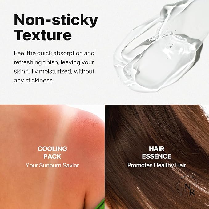 Nature Republic MILD & MOISTURE ALOE VERA WATERY GEL (1 PCS) Quick Hydration & Moisturizing,fast absorbing non-sticky texture,korean skin care for Face,Hair,Sunburn relief, aftershave, all Skin Types