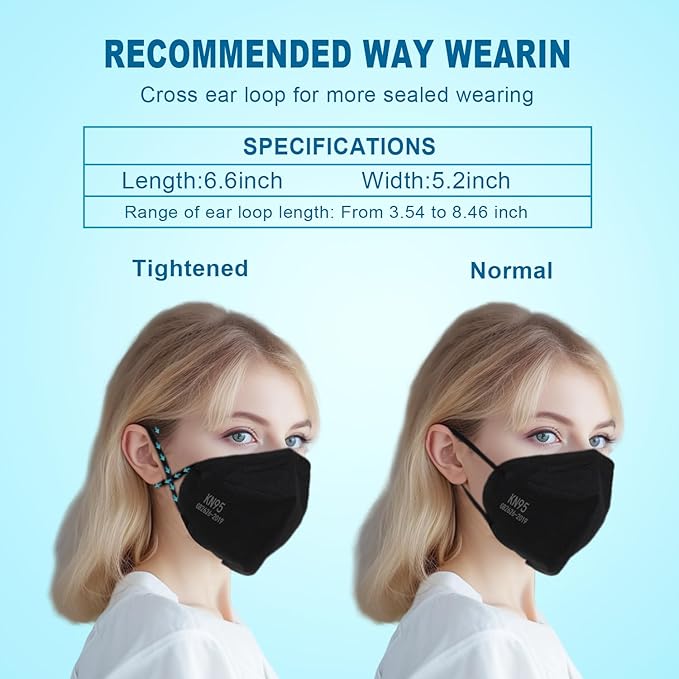 KN95 Masks for Adults 50PCS 5 Layer Mascarillas Filter Efficiency≥98% Breathable Elastic Ear Loops & Adjust Nose Clip Kn95 Face Mask for Travel Healthcare/Essential Workers