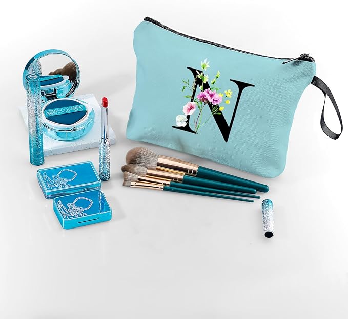 Appreciation Initial Monogram Gifts for Sisters from Sister Employees Team Bride Womens Unique Mom Personalized Makeup Cosmetic Bag with Mirror Mothers Day Christmas Graduation N