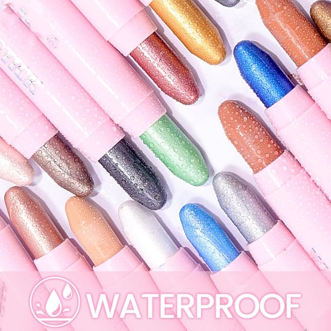 evpct 2Pcs Cream Eye Shadow Brightener Sticks Set for Eyes Waterproof, Pearl White & Pearl Black Shimmer Cream Eyeshadow Applicator Stick Pigmented Eye Makeup sombras en crema para ojos 01+03