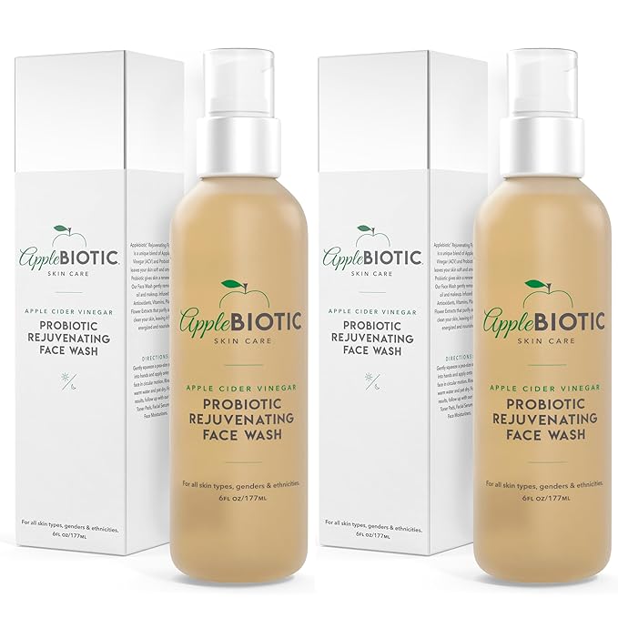 Apple Cider Vinegar Natural Face Wash 2 PK: Exfoliating Gel Foaming Facial Cleanser For Men, Women, Teens and All Skin Types. Cleanses Oily Skin, Calms Acne Breakouts and Removes Makeup, 6oz