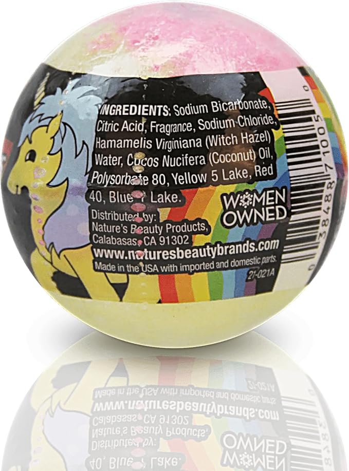 Nature's Beauty Unicorns & Rainbows, Pink Jasmine & Strawberry Scent Bath Bomb for Kids Multi-Pack - Natural, Non-Staining, Fun Bubbly Fizzy Spa Bomb, Made w/Coconut Oil + Witch Hazel, 5.5oz (4 Pack)