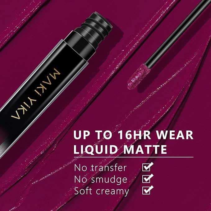 MAKI YIKA Dark Purple Lipstick for Women Color Stay Long Lasting Lipsticks Burgundy Matte Liquid Lipstick Berry Cruelty-Free Lip Color, Cranberry