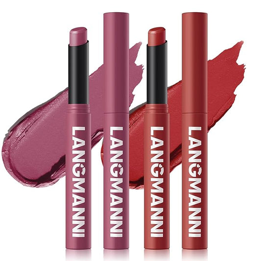 Jolilab 2Pcs Velvet Matte Lipstick Nude Matte Soft Dark Color Stick High Pigmented Long-Lasting Waterproof Lip Stick Lip Balm Beauty Cosmetics Gift for Girls and Women(09#+10#