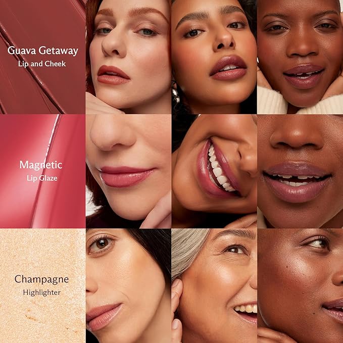 Subtl Staks 6-in-1 Stackable Travel Makeup Kit by Subtl Beauty - New Lip Glaze, Eyeshadow, Highlighter, Lip + Cheek, Blush, Shine Control - Includes Mirror & Brush - Compact Makeup for On the Go