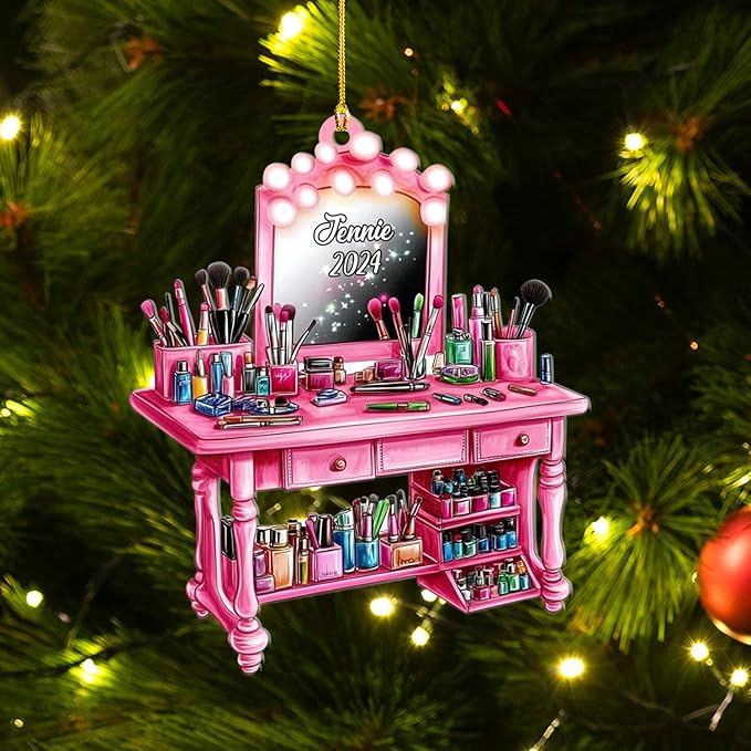 Personalized Makeup Tools Ornament β Custom Beauty Christmas Tree Decoration, Holiday Keepsake Gift for Makeup Artists, Cosmetologists, Beauty Lovers, Salon Owners, Families and Coworkers (MKH1)