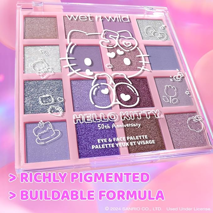 wet n wild Hello Kitty Eye & Face Palette, 2 Bold Richly Pigmented Palettes, Multi-Functional Buildable and Blendable Formula, Cruelty-Free & Vegan - Big Smile