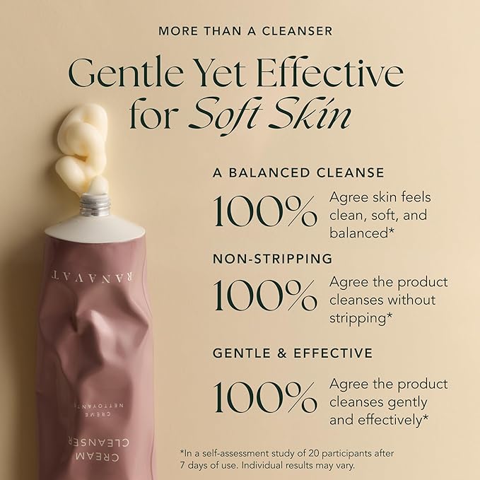 RANAVAT Cream Cleanser - Daily Facial Cleanser Doubles as Waterproof Eye Makeup Remover - Gentle Face Wash to Detoxify and Nourish (3.4 oz)
