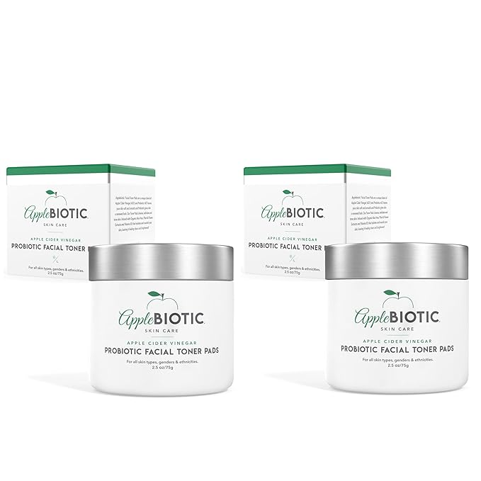 Apple Cider Vinegar Face Toner Pads - Exfoliating & Hydrating Toner for All Skin Types, Probiotic Extract, Aloe, Green Tea - Pack of 2