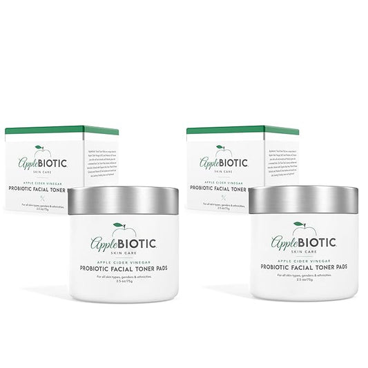 Apple Cider Vinegar Face Toner Pads - Exfoliating & Hydrating Toner for All Skin Types, Probiotic Extract, Aloe, Green Tea - Pack of 2