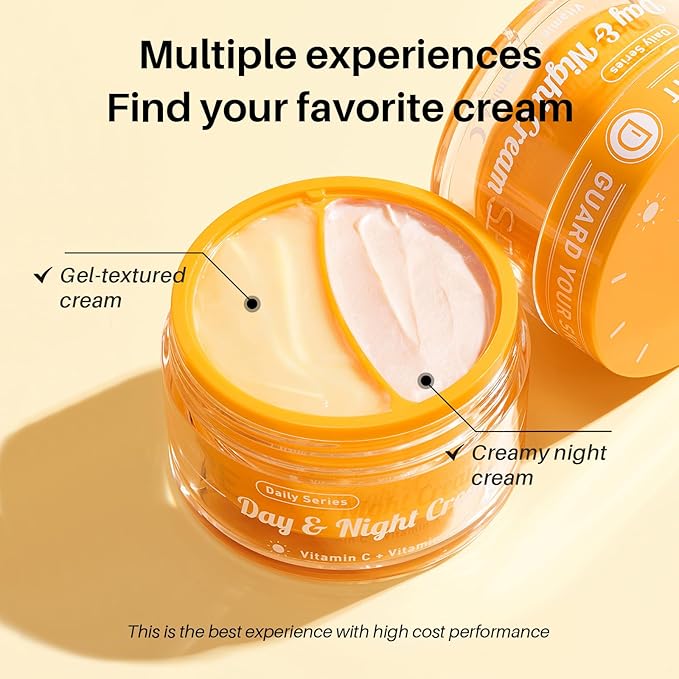 Day & Night Cream Combo, Anti-Wrinkle Hydrating Face Cream with Vitamin C + Firming Renewal Night Cream with Vitamin A, Universal 2-in-1 Formula for All Skin Types, 3.4 Oz